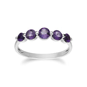 Classico bracciale e anello con cinque pietre di ametista in argento 925