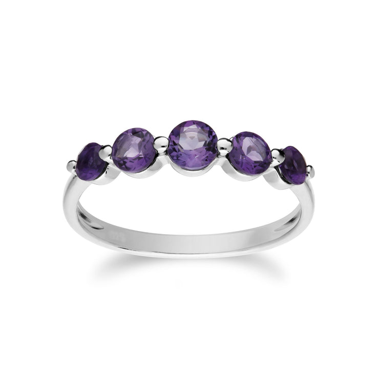 Classico bracciale e anello con cinque pietre di ametista in argento 925