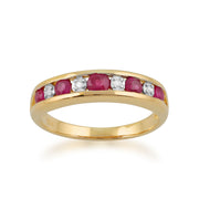 Anello Gemondo con rubino, anello Half Eternity in oro giallo da 9 ct con rubino da 0,52 ct e diamanti