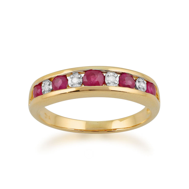 Anello Gemondo con rubino, anello Half Eternity in oro giallo da 9 ct con rubino da 0,52 ct e diamanti