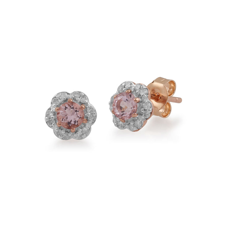 Anello e orecchini con borchia floreale in oro rosa 375 con morganite e diamanti