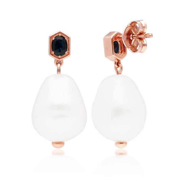 Orecchini pendenti con perle barocche moderne Argento 925 placcato oro rosa Perla e zaffiro