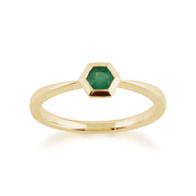 Anello Gemondo con smeraldo, anello esagonale con smeraldo da 0,23 ct in oro giallo da 9 ct