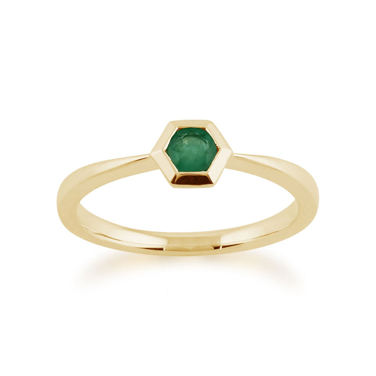 Anello Gemondo con smeraldo, anello esagonale con smeraldo da 0,23 ct in oro giallo da 9 ct