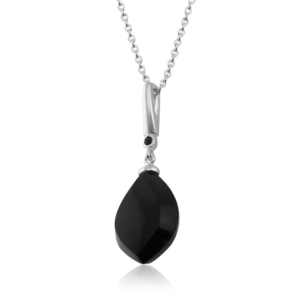 Collana e orecchini con pendente in stile Art Déco Argento 925 con onice e spinello nero