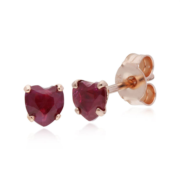 Orecchini con rubini cuore in pietra singola con rubino in oro rosa da 9 ct