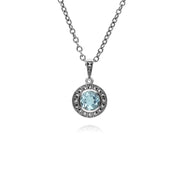 Ciondolo e anello in stile Art Déco Argento 925 con topazio azzurro e grappolo rotondo di marcasite
