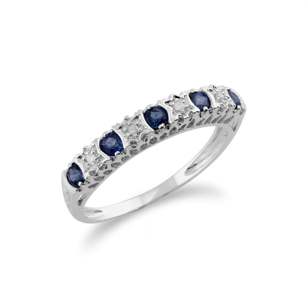 Anello Half Eternity in oro bianco da 9 ct con ZAFFIRO BLU NATURALE da 0,28 ct e diamante da 2 PT