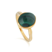 Anello irregolare in malachite con gemma B in argento 925 in oro giallo