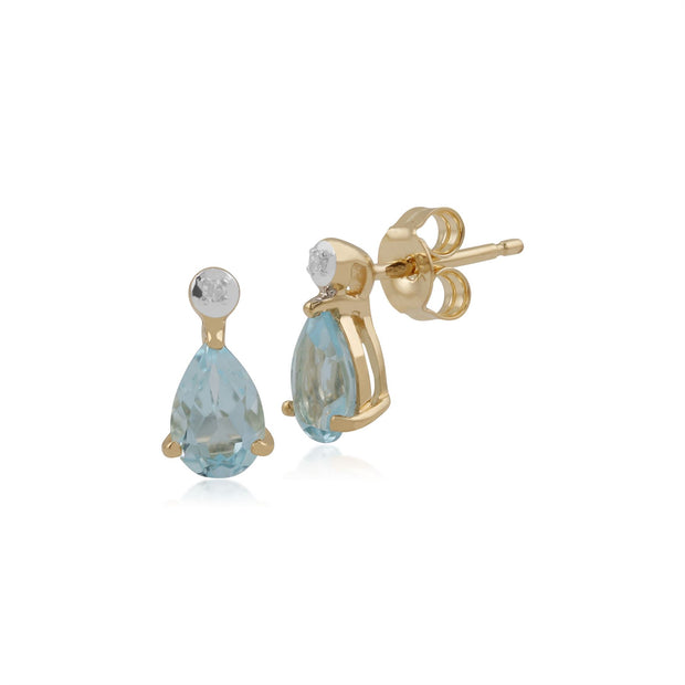 Classici orecchini pendenti con pera e diamanti in oro giallo 375 con acquamarina