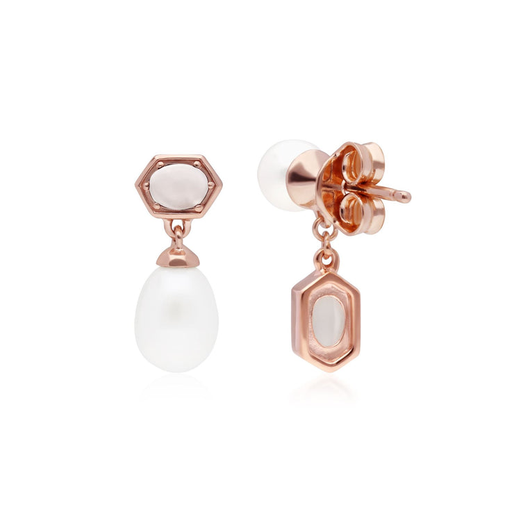 Orecchini pendenti asimmetrici con perle moderne Argento 925 placcato oro rosa Perla e pietra di luna
