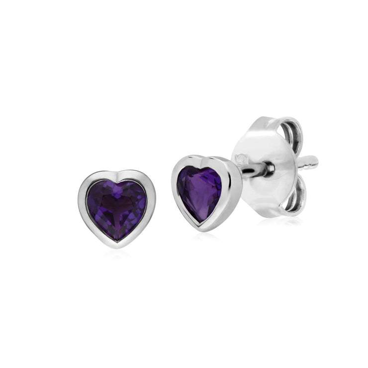 Orecchini a cuore con ametista e pietra singola in argento sterling