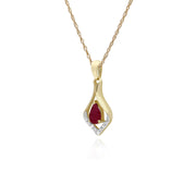 Collana con rubini, pendente classico a foglia ovale in oro giallo da 9 ct con rubino e diamanti su catena da 45 cm