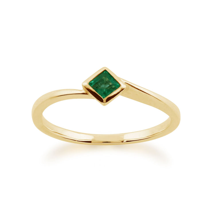Anello Gemondo con smeraldo, anello quadrato con smeraldo da 0,16 ct in oro giallo da 9 ct