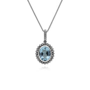 Collana con topazio, pendente ovale in argento sterling con topazio azzurro e marcasite con catena da 45 cm