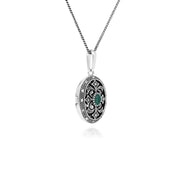 Collana portafoto in stile Art Nouveau in argento 925 ovale smeraldo