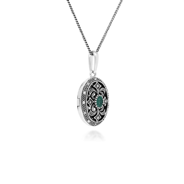 Collana portafoto in stile Art Nouveau in argento 925 ovale smeraldo