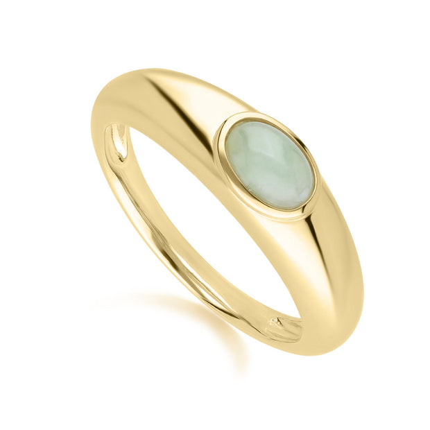 Anello Classico Moderno Argento 925 dorato con oro fino con giada verde ovale