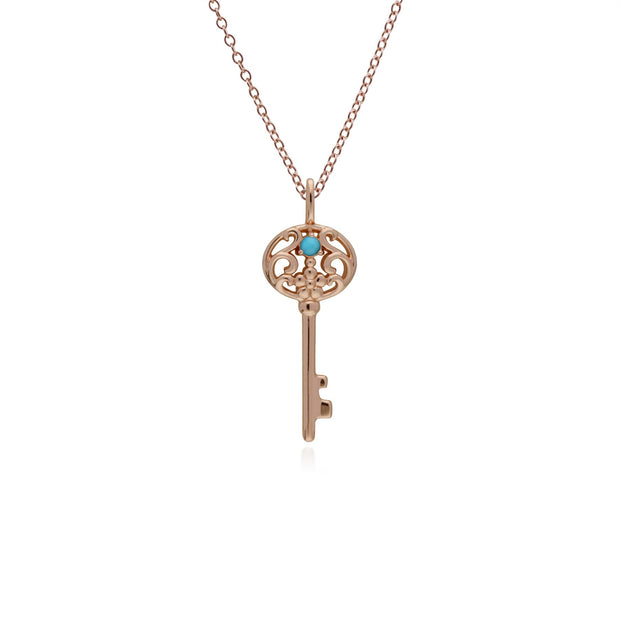 Ciondolo classico con lucchetto a cuore in argento 925 placcato oro rosa e grandi ciondoli con chiave turchese