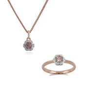 Anello e Ciondolo Floreale in Oro Rosa 375 Morganite e Diamante