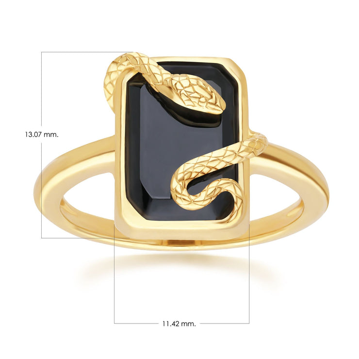 Grande anello serpente a spirale decorativo in onice nero in argento placcato oro fino