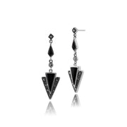Collana Trangle e Orecchini Pendenti Stile Art Deco Argento 925 Onice Nero e Marcasite