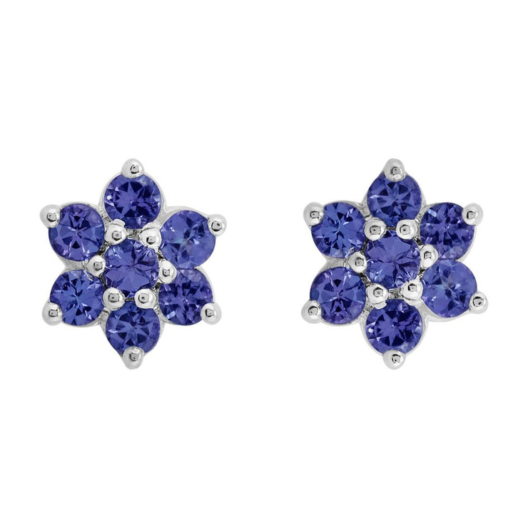 Ciondolo e orecchini con perno floreale a grappolo di tanzanite in argento 925