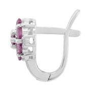 Ciondolo e orecchini a cerchio floreali in argento 925 con zaffiro rosa e diamanti