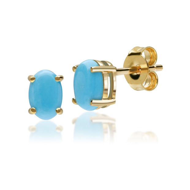 Boucles d'Oreilles Clou Classique Or Jaune 375 Turquoise Ovale