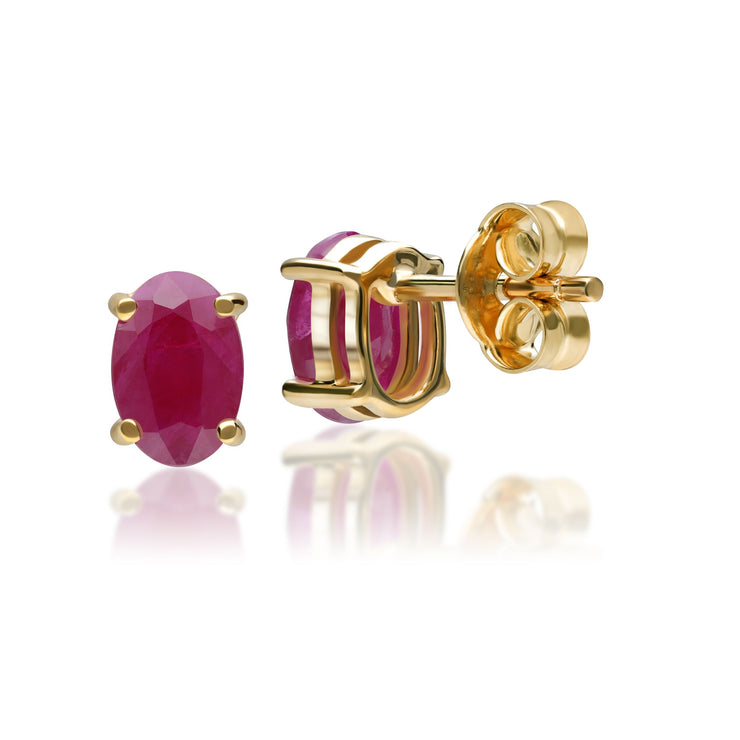 Boucles d'Oreilles Clou Classique Or Jaune 375 Rubis Oval