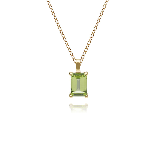 Classico pendente e orecchini baguette con peridoto in oro giallo 375 