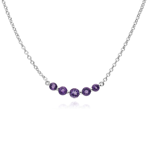 Collana e anello classici con cinque pietre di ametista in argento 925