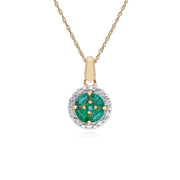 Classico pendente a forma di marchesa di smeraldi in oro giallo 375 e aureola di diamanti