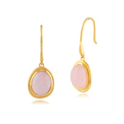 Orecchini pendenti e pendenti Boho in argento 925 placcato oro giallo con castone ovale al quarzo rosa