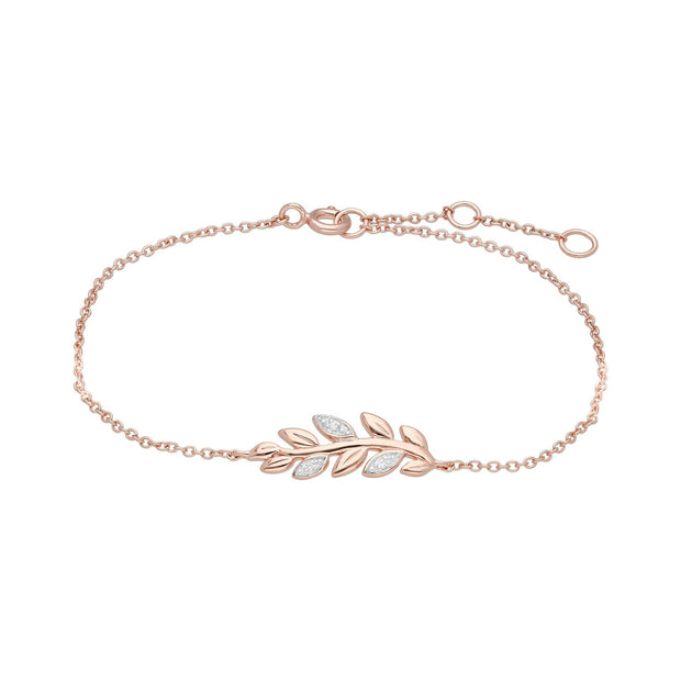 Bracciale e orecchini a lobo O Leaf in oro rosa 375 con diamanti