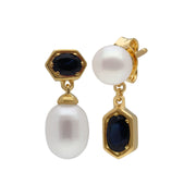 Orecchini pendenti asimmetrici con perle moderne Argento 925 placcato oro Perla e zaffiro