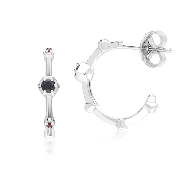 Orecchini a cerchio mini glamour moderni in argento 925 con spinello e granato