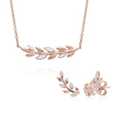 Collana e orecchini con diamanti in oro rosa 375 O Leaf