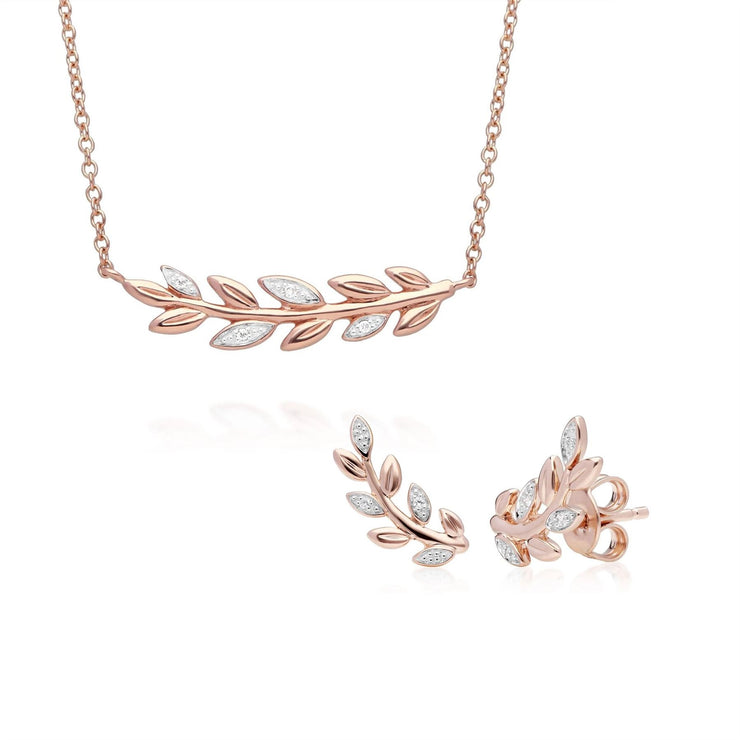 Collana e orecchini con diamanti in oro rosa 375 O Leaf