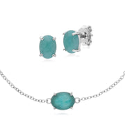 Classico bracciale e orecchini a lobo ovali in amazzonite in argento 925