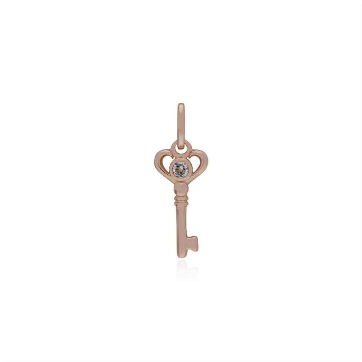 Ciondolo classico con lucchetto a cuore intrecciato in argento 925 placcato oro rosa e ciondoli chiave in topazio bianco