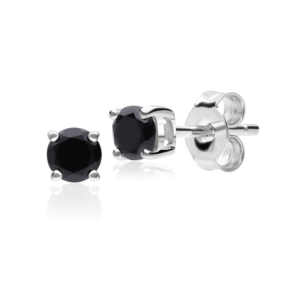 Boucles d'Oreilles Clou Classique Or Blanc 375 Onyx Noir