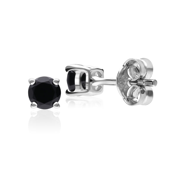 Boucles d'Oreilles Clou Classique Or Blanc 375 Onyx Noir