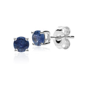 Boucles d'Oreilles Clou Classique Or Blanc 375 Saphir Bleu Clair Rond