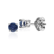 Boucles d'Oreilles Clou Classique Or Blanc 375 Saphir Bleu Clair Rond