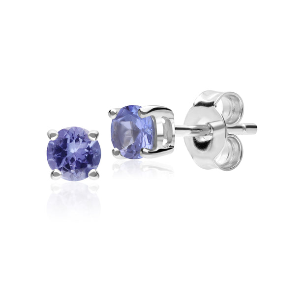 Boucles d'Oreilles Clou Classique Or Blanc 375 Tanzanite Rond