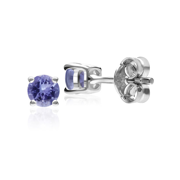 Boucles d'Oreilles Clou Classique Or Blanc 375 Tanzanite Rond