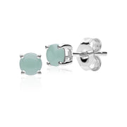 Boucles d'Oreilles Clou Classique Or Blanc 375 Jade serti Griffe