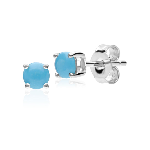 Boucles d'Oreilles Clou Classique Or Blanc 375 Turquoise Ronde Serti Grif