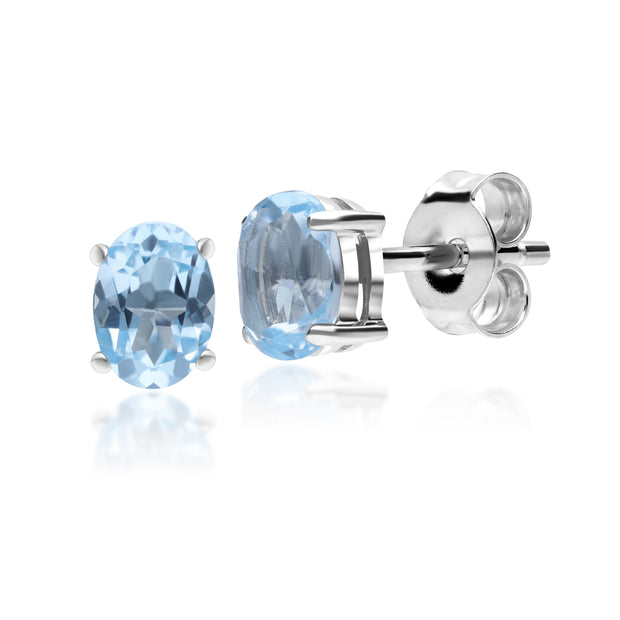 Boucles d'Oreilles Clou Classique Or Blanc 375 Aigue-Marine Ovale